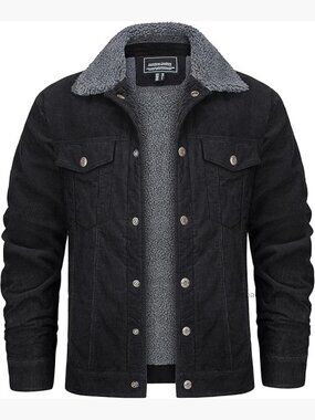 Men's Corduroy Jacket Sherpa Lined Fleece Trucker Jacket Winter Coat Warm